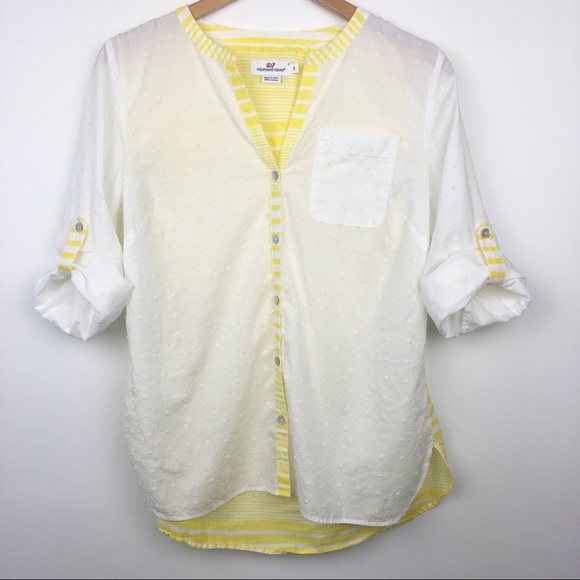 Vineyard Vines Yellow Stripe Button Up Blouse - Picture 1 of 8